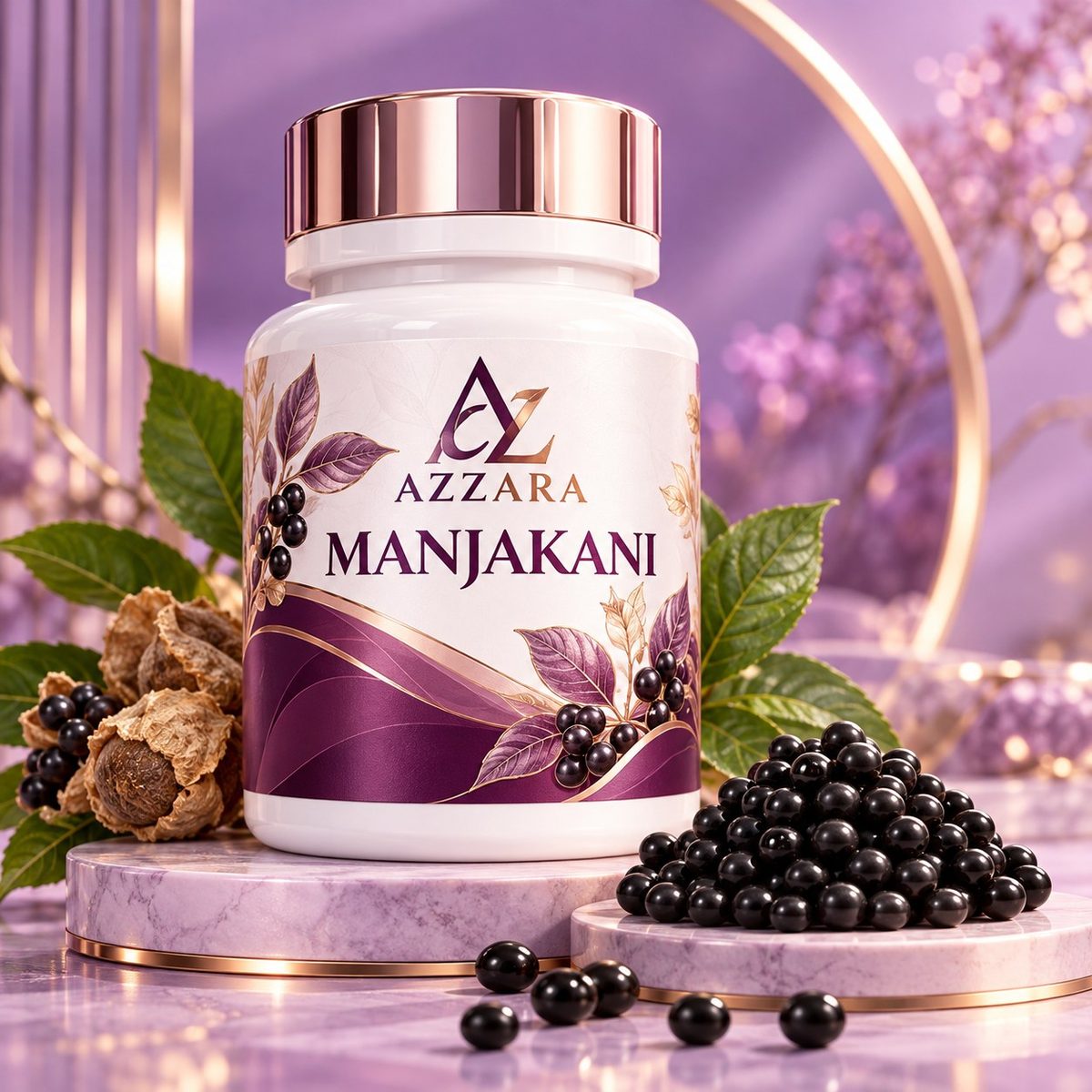 Botol AZZARA Manjakani dengan pil hitam